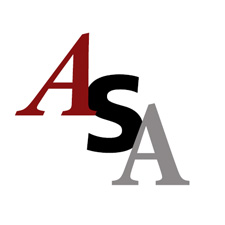 Art Sustainability Activism logo; capital letters A, S, and A, in maroon, black, and grey font color.