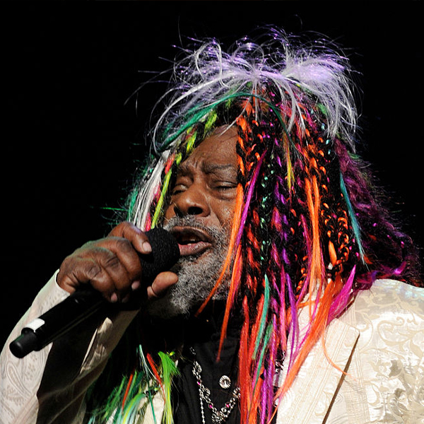 closeup of George Clinton singing